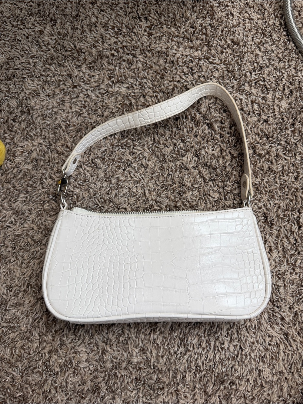 White Croc-Embossed Shoulder Bag - Minimal Chic